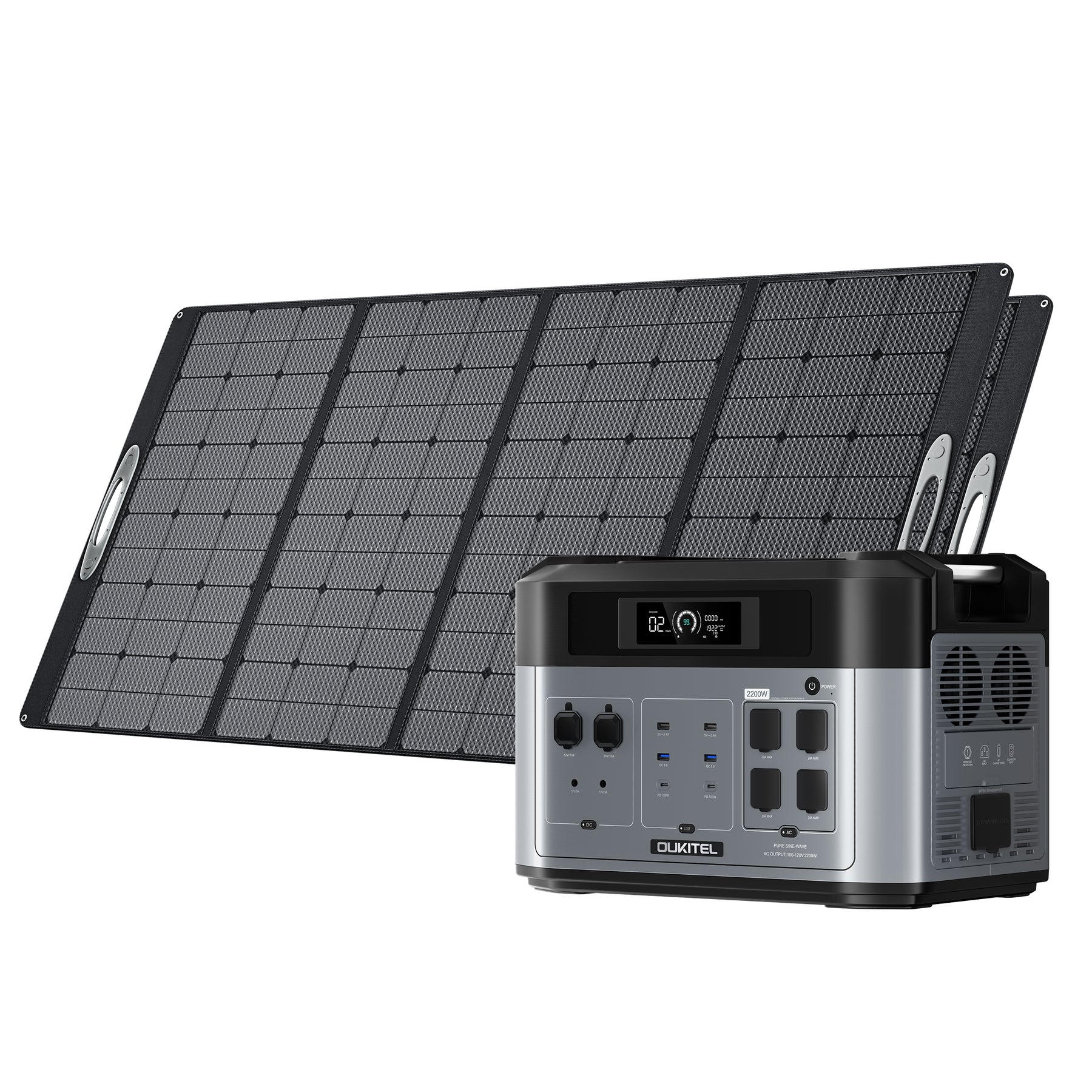 OUKITEL BP2000 Solární Generátor s Bateriovým Balíkem B2000 a Solárním  Panelem PV400, 2048Wh/640000mAh, 2200W AC, 2000W UPS, 1800W AC,  Rozšiřitelné na 7 Baterií, 15 